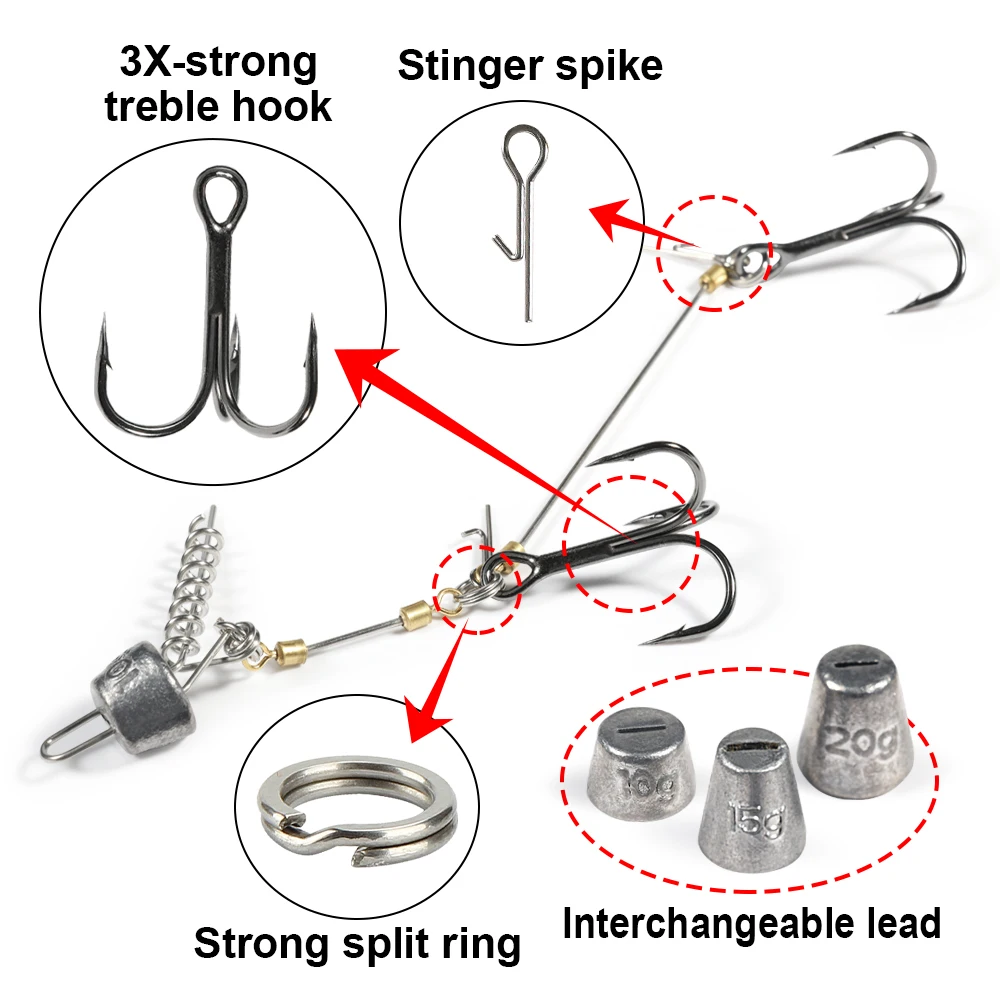 Spinpoler The Pike Stinger Rig Multi-Depth Screw With Spiral Sinker Weight 3x-Strong Treble Hooks For Softbait Shads Curltails