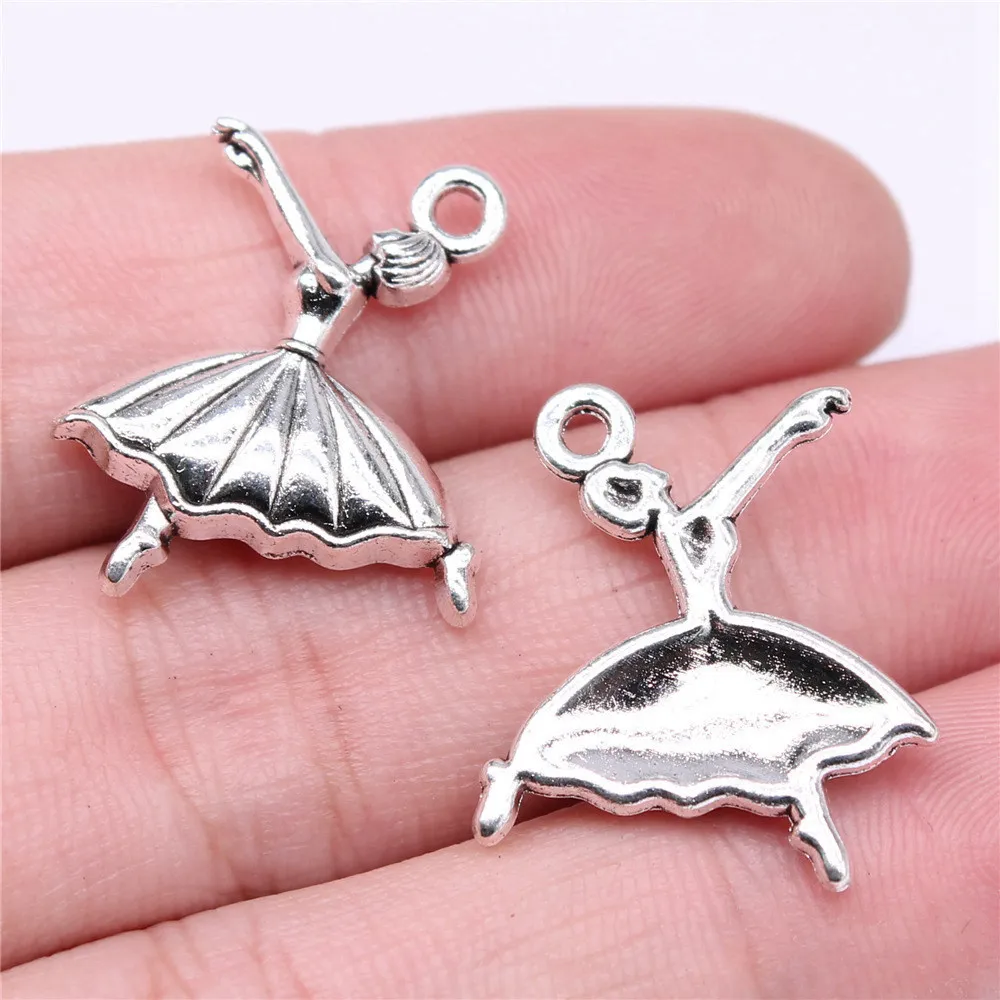 10pcs/lot 26x21mm Ballerina Ballet Charms For Jewelry Making Antique Silver Color 1.02x0.83inch