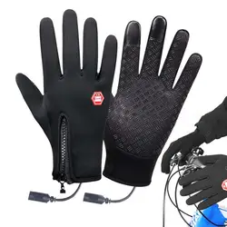 USB Heated Cycling Gloves Winter Waterproof Touch Screen Ski Gloves Rechargeable Heating Motorcycle Bicycle Warm Gloves