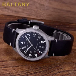 Baltany Men Quartz Field Watch S2082 10-Year Life Battery Luminous Leather Sapphire Stainless Steel Date Retro Military Watches