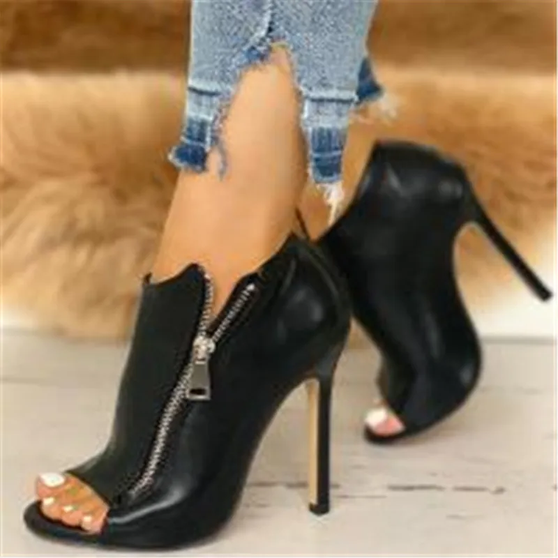 New Women summer Thin High Heels 11cm Zipper Peep Toe gladiator pumps office sandals party shoes