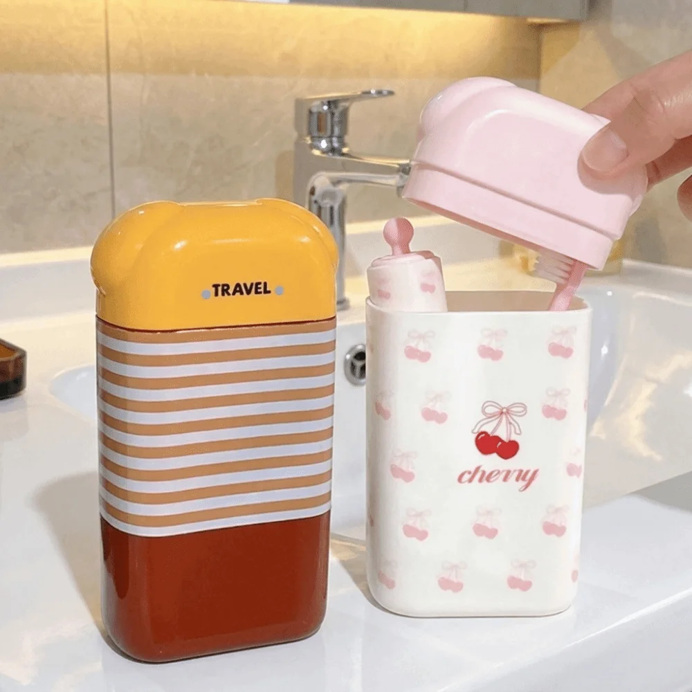 2 in 1 Toothbrush Storage Box Cartoon Space Saving Toothbrush Organizer Detachable Waterproof Travel Toothbrush Set