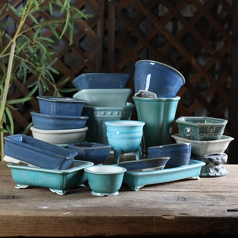 Ceramiczna glazurowana doniczka ceramiczna Mini mała zielona roślina doniczka Bonsai soczysta dekoracja stołu w pomieszczeniach Mini doniczka LF496