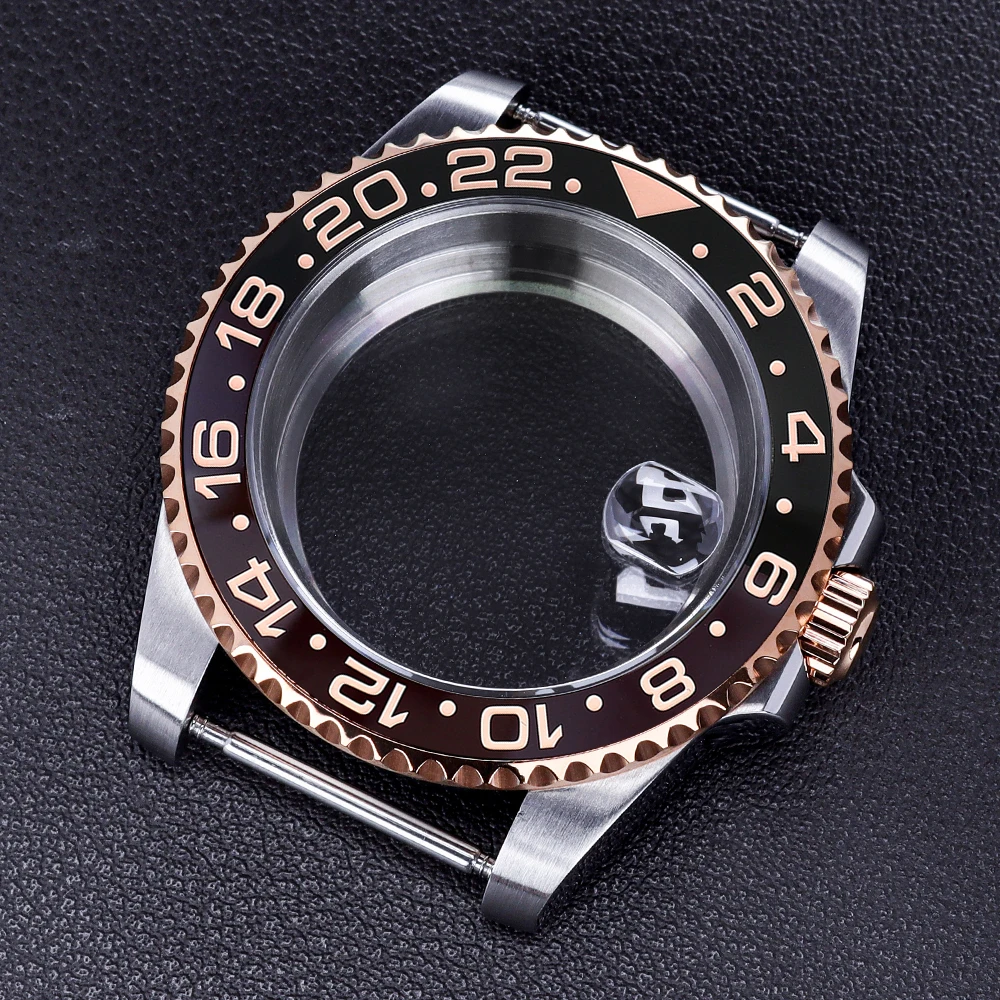 

40mm Waterproof Case for NH34 NH35 SUB NH36 NH38 8215 ETA2824 Movement Silver Rose Diver Watch GMT Case 120clicks Sapphire Glass