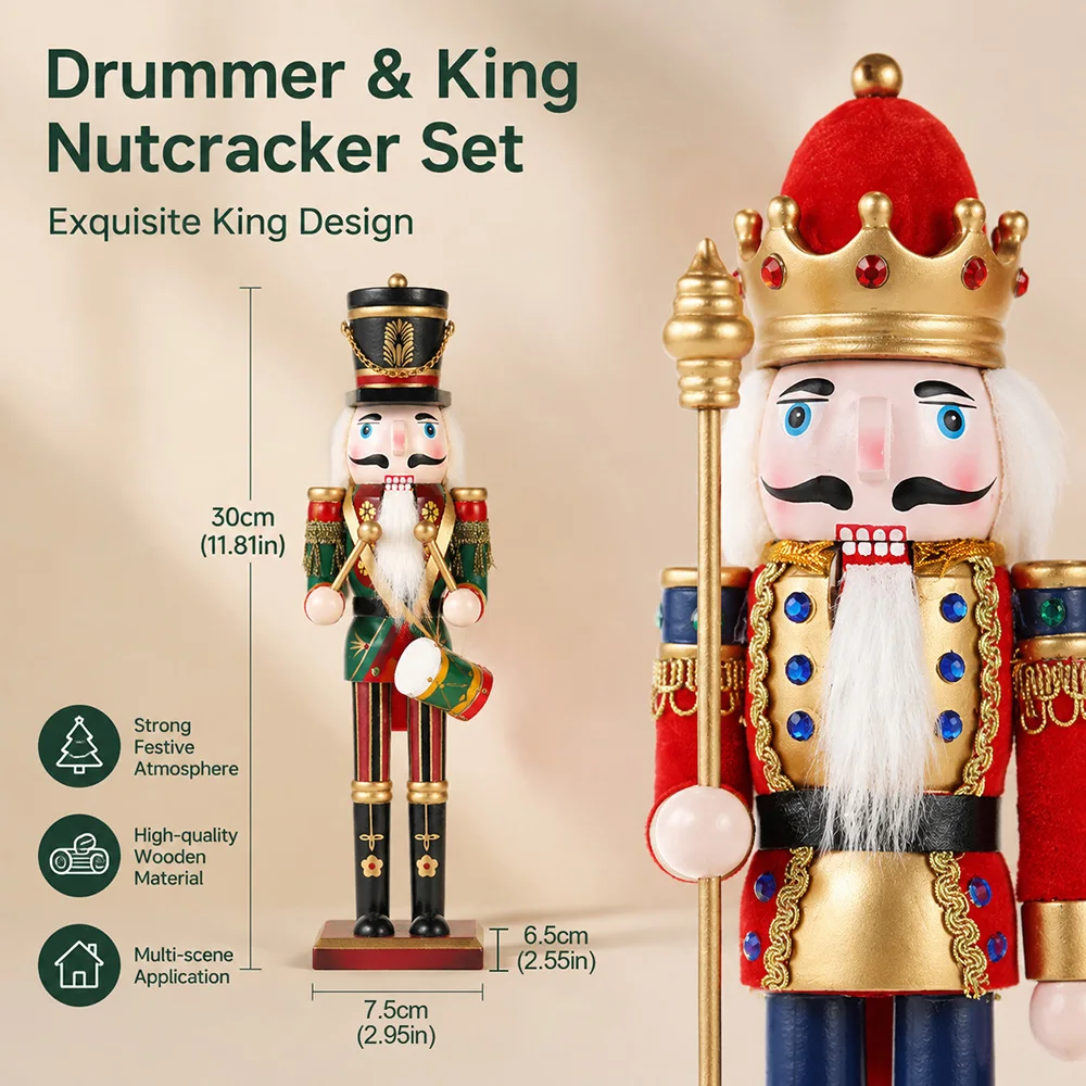 2/3Pcs Wooden Nutcracker Ornament Soldier Puppet Handcraft Doll Toy New Year Figurement Desktop Home Decoration Christmas Gift