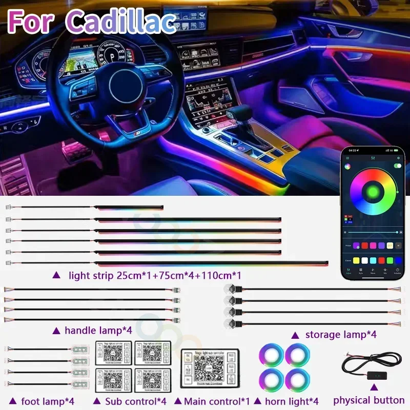 

RGB 22in1 Car Interior Acrylic Car Ambient Lights For Cadillac ATS-L XTS XT5 CTS CT6 ATS 28T SRX Escalade Car Accessories