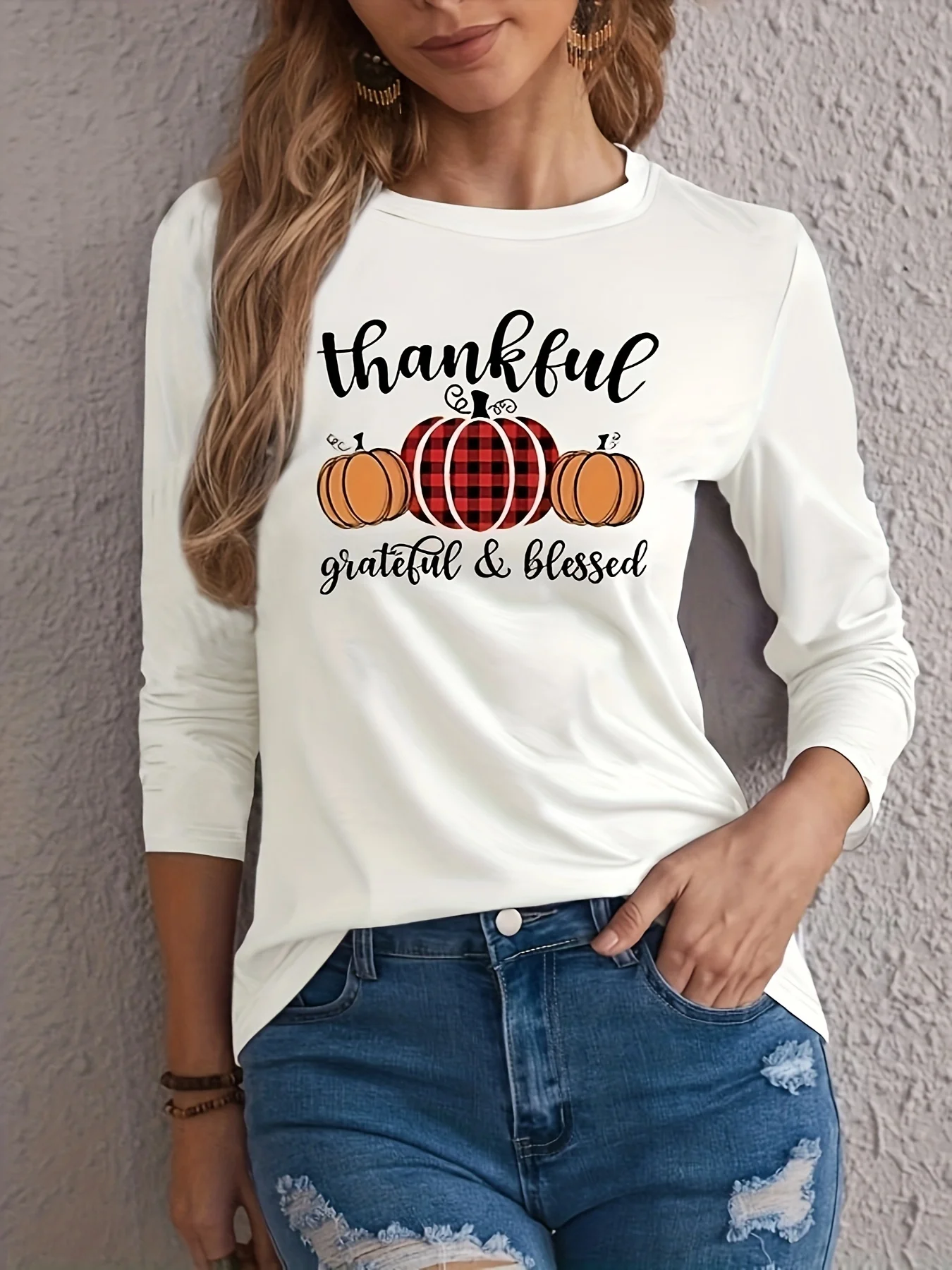 Thanksgiving Day Women Sweatshirt T-shirt Top Pumpkin Print Autumn Long Sleeve O-neck Oversize Women\'s Hoodie Sweatshirt T-shirt