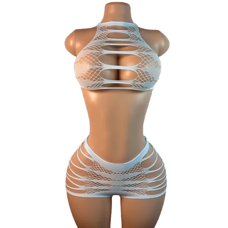 One-piece set, excluding bra, tearable openwork two-piece outfit, fresh and alluring, perfect for an intimate night.