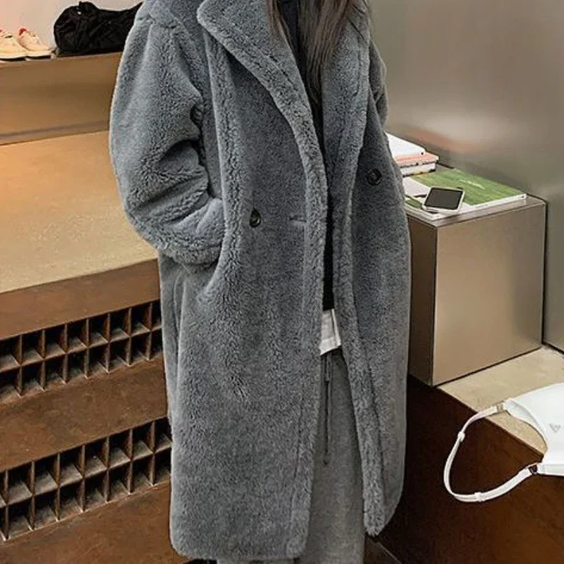 Lamb Wool Long Over The Knee 2024 Autumn Winter New Fashion Large Size Loose Foreign Style Thickened Cotton-padded Coat Tide