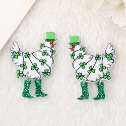 6Pcs St. Patrick's Day Animal Charms Funny Walking Chicken For Necklace Pendant  Diy Making
