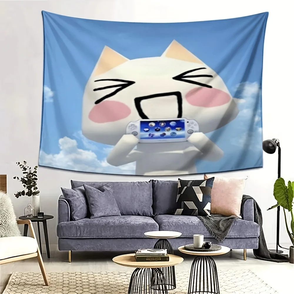 T-Toro Inoue Cat Playing Tapestry Cute Meme Cat Anime Game Character Wall Hanging Aesthetic Room Decor Background Cloth for Dorm