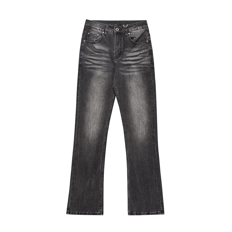 

American Retro Black Jeans for Men Streetwear Y2k Baggy Jeans Man Washed Distressed Micro-flare Denim Pants Casual Unisex Jeans