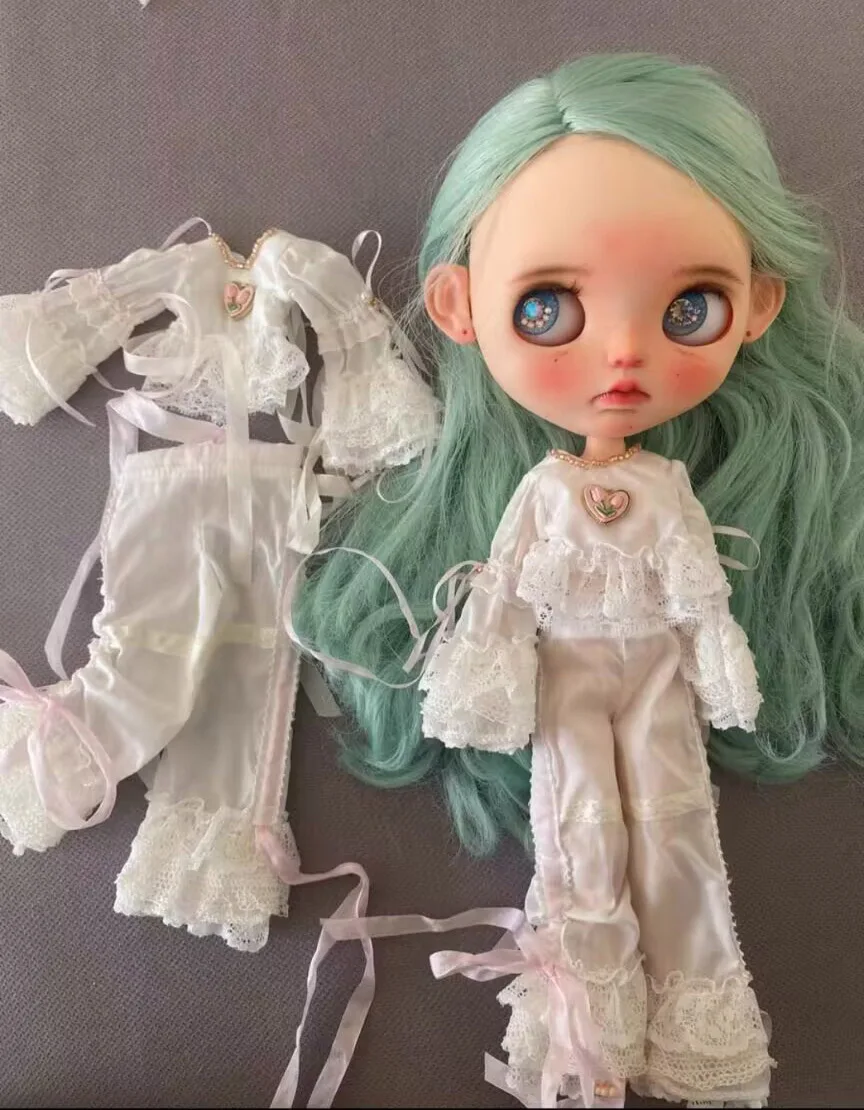 2025 2pcs Vintage French style Blythe silk lace top+Silk lace wide leg pants 1/6 30cm(Fit for  azone,Pullip,Ob22/24/26, Licca)