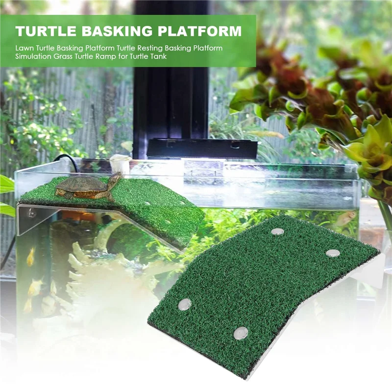 Lawn Turtle Basking Platform Turtle Resting Basking Platform, Simulation Grass Turtle Ramp for Turtle Tank, Reptile M