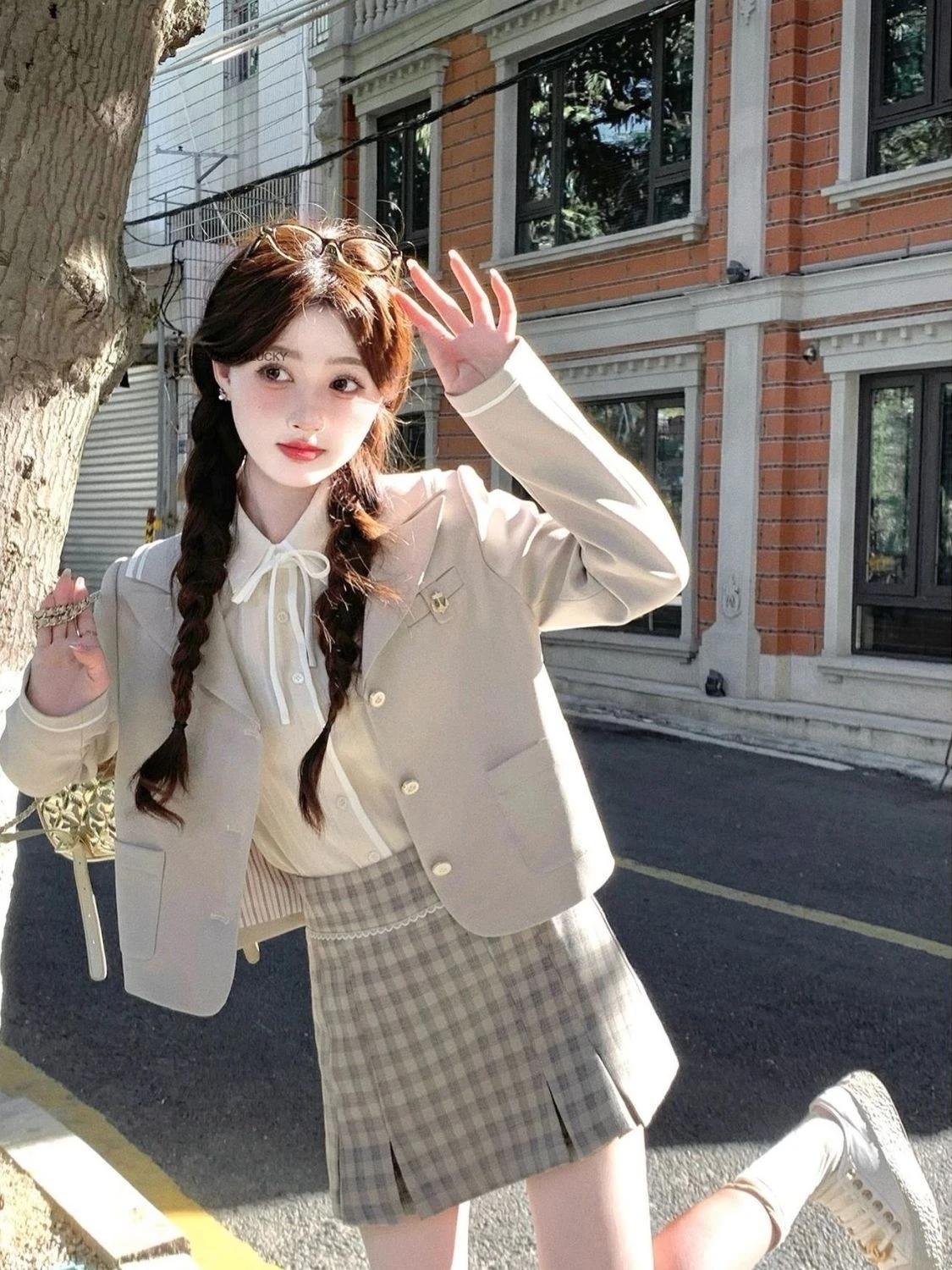 Academic Style Jk Uniform Suit Jacket Plaid Skirt Spring Autumn Korean Style  Niche Design Women Fashionable Jk Uniform Set