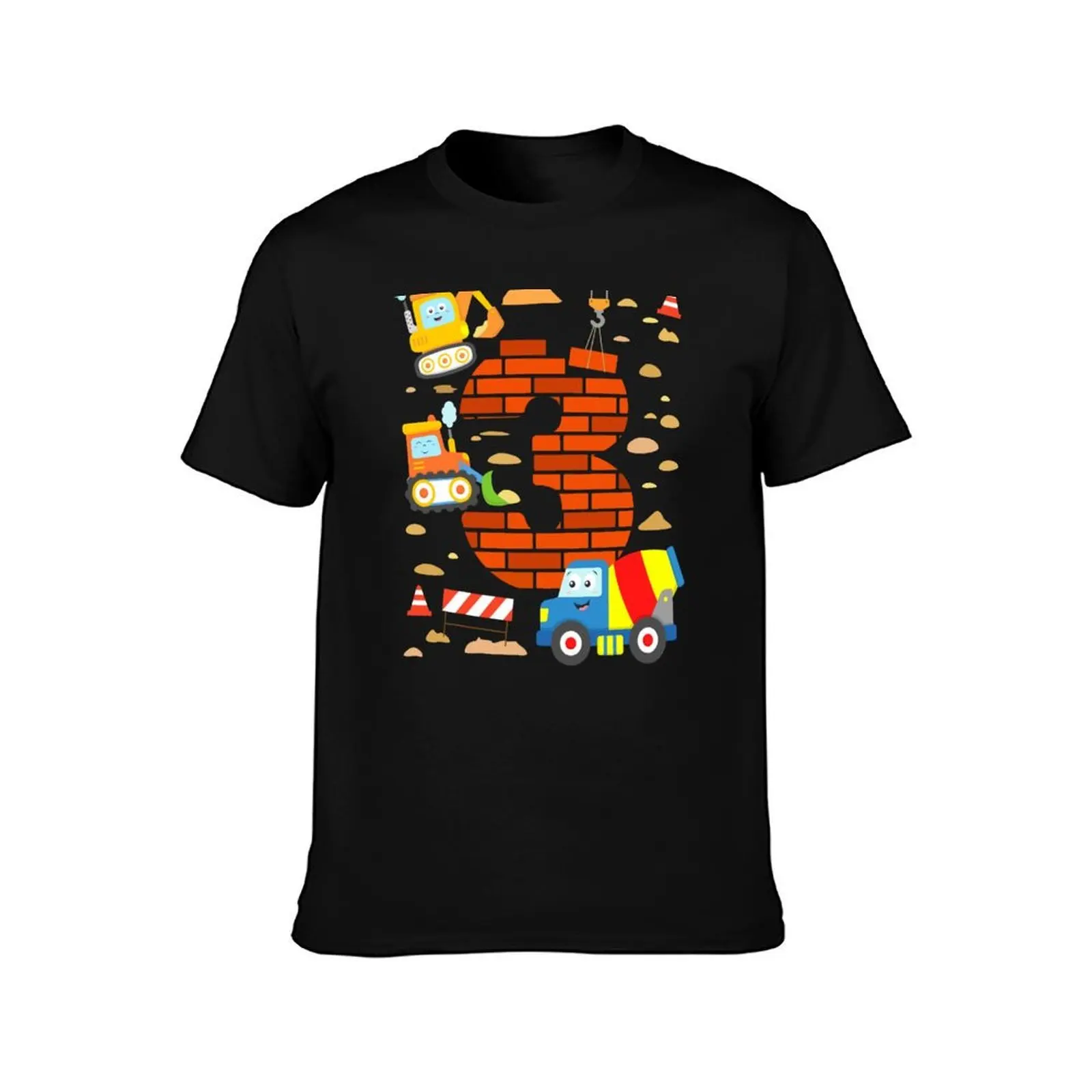 Construction Toddlers 3rd Birthday Vehicles Digger Truck Bulldozer T-Shirt, Summer Casual Cotton Tee, Oversized Streetwear Tops