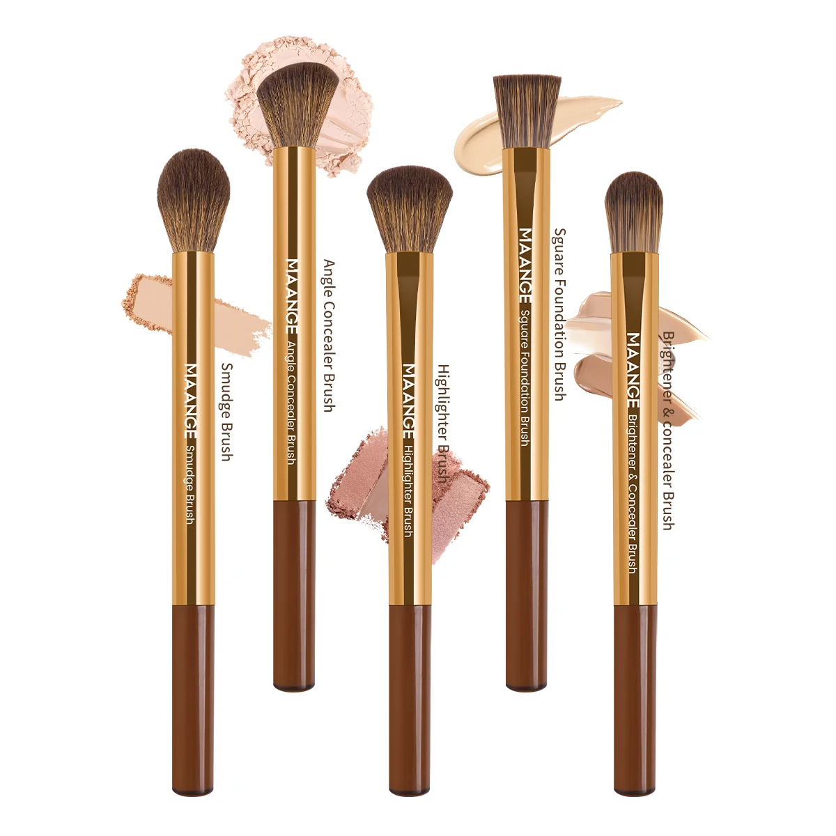MAANGE 5pcs Aluminum Makeup Brushes Eyeshadow Details Coffee Super Soft Bristles for Concealing Highlight Gift for Christmas