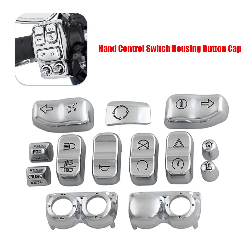 Motorcycle 13PCS Hand Control Switch Housing Button Cap Kits Chrome For Harley Touring Electra Glide Road King FLHTCU 2014 -2020