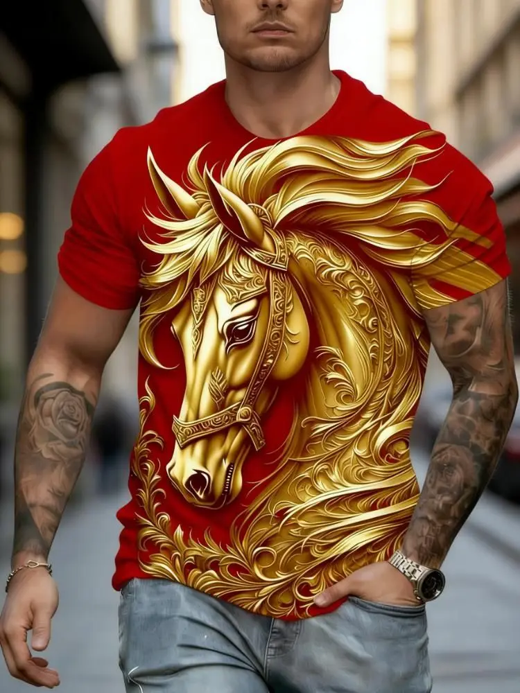 Summer Horse Animal 3D Print T-Shirts Men Women Fashion Casual Short Sleeve T Shirt Tops Y2K Street Harajuku Tees Men's Clothing