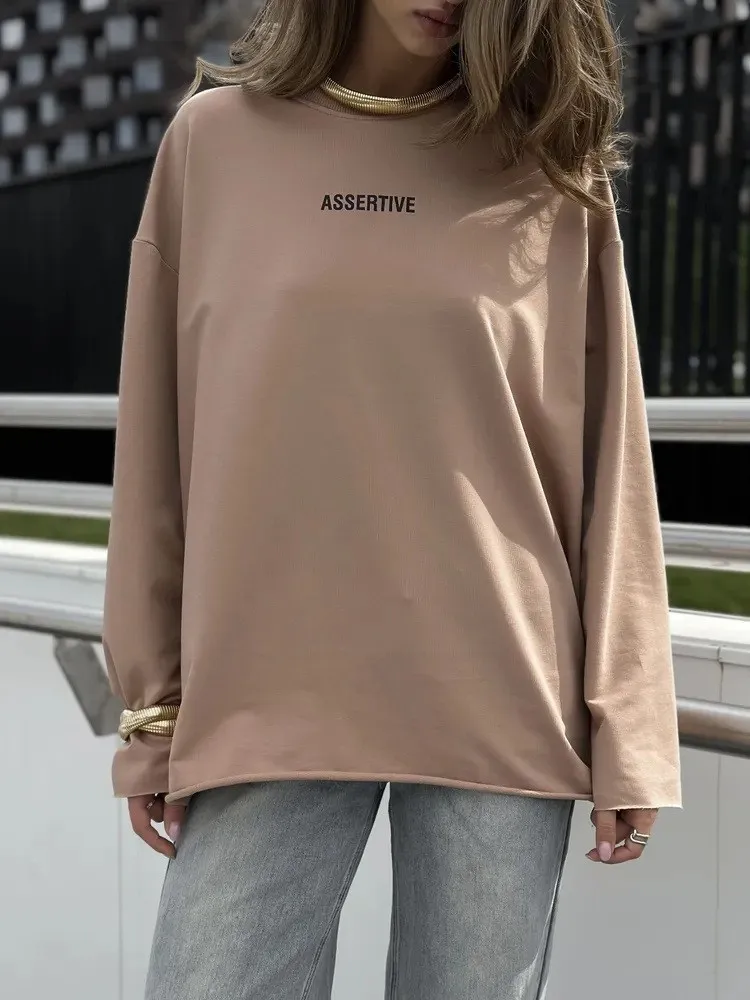 

Women's Clothing Spring Loose Solid Color Round Neck Long Sleeve Tops Casual Fashion Simple Style All-match Trendy Comfortable