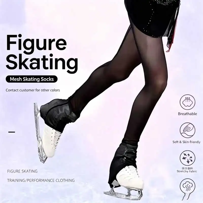Blumen-Skating-Training, Netzstrumpfhose, Strumpfhosen unten, schwarze Eiskunstlauf-Profi-Mesh-Socken für Kinder und Erwachsene