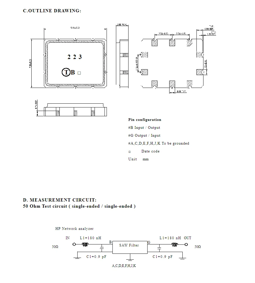 (2 Stück) TB0223A Code 223, brandneuer echter 173,225 MHz verpackter SMD-SAW-Filter