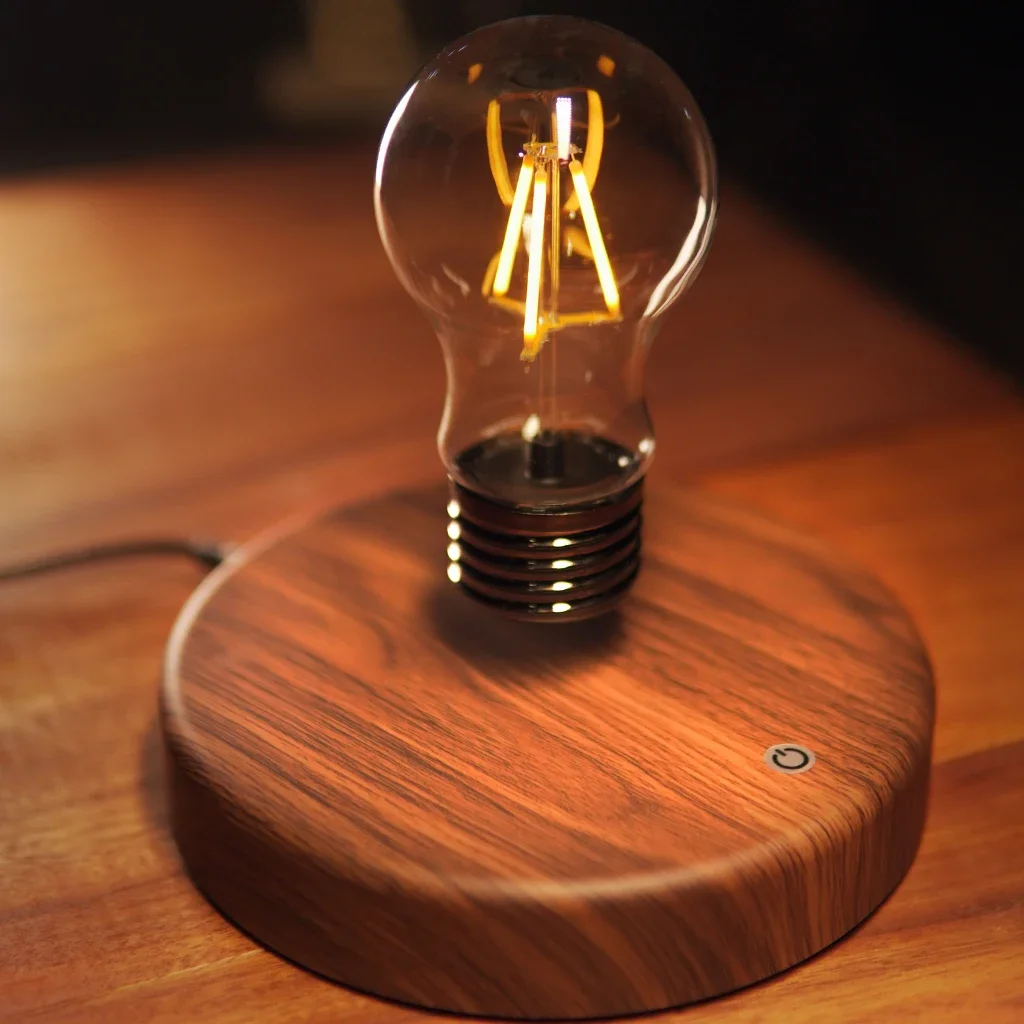 Creative Nordic Wireless Inductive Power Charger Touch Control Bedside  Levitation Floating Bulb Wood Table Lamp Bedroom