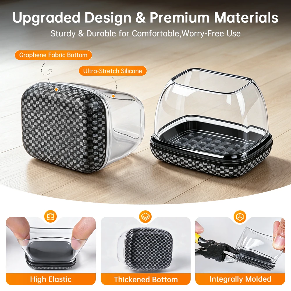 16PCS Rectangle Chair Leg Caps Silicone Chair Leg Protector with Graphene Fabric Bottom Doesn't Attract Hairs for Hardwood Floor