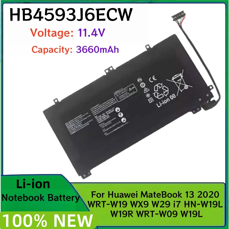 

Новая аккумуляторная батарея 11.4V 3660mAh для ноутбуков Huawei MateBook 13 WRT-W19 WX9 W29 HN-W19L W19R WRT-W09 W19L, HB4593J6ECW
