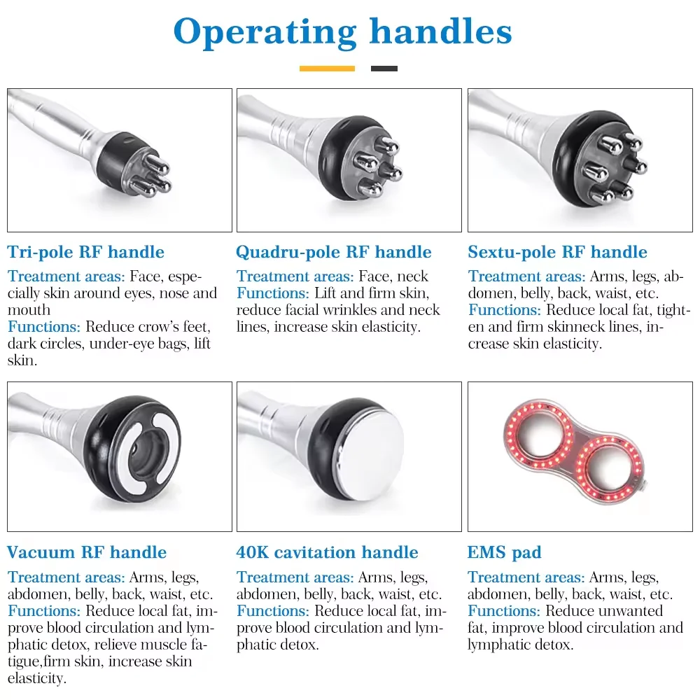 6 in 1 High Quality 80k / 40k Vacuum Cavitation System Body Shaping Cavitation Slimming Machine 80k with 6 EMS Pads