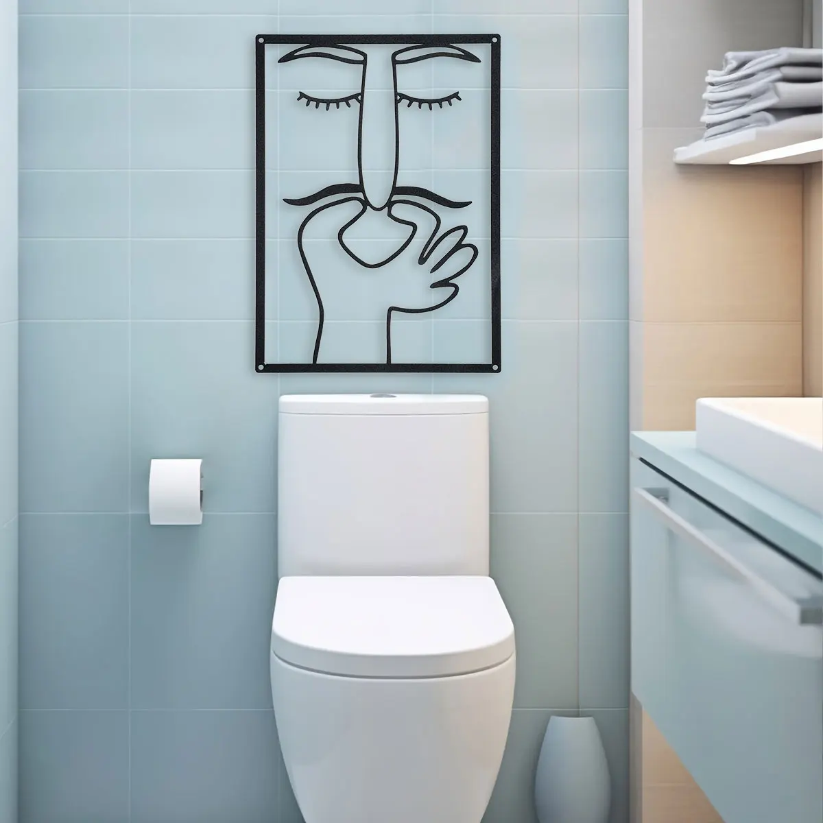Portrait Funny Toilet Wall Art - 1pc Metal Humorous Bathroom Sign with Minimal Line Art Design - Restroom Decor for Guest WC