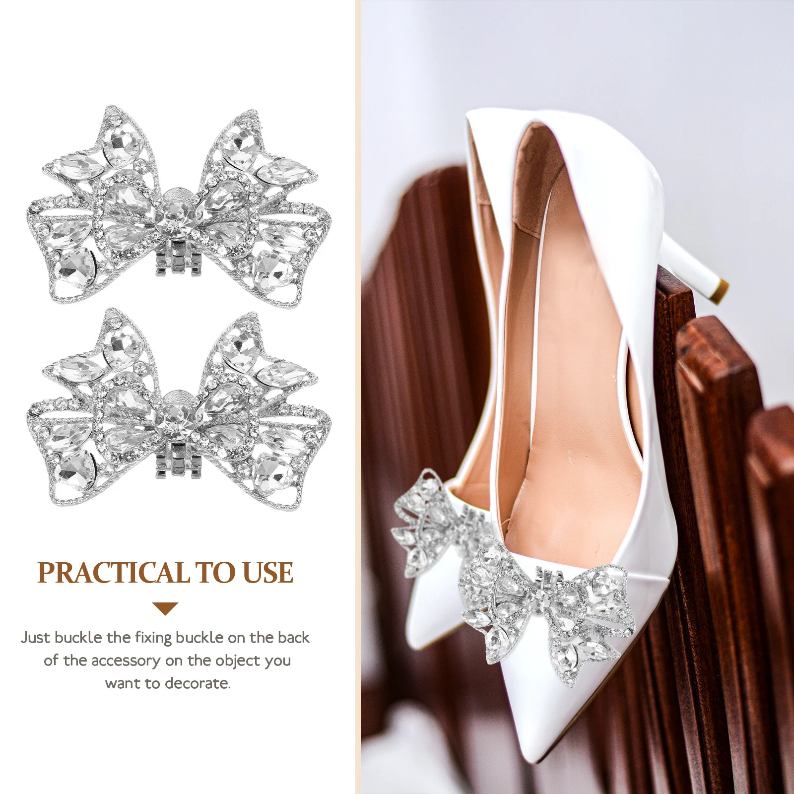 

2Pcs Rhinestone Crystal Bowknot Shoe Clips Decorative Bridal Wedding Shoe Buckles Jewelry Bowknot Shape Shoes Clip
