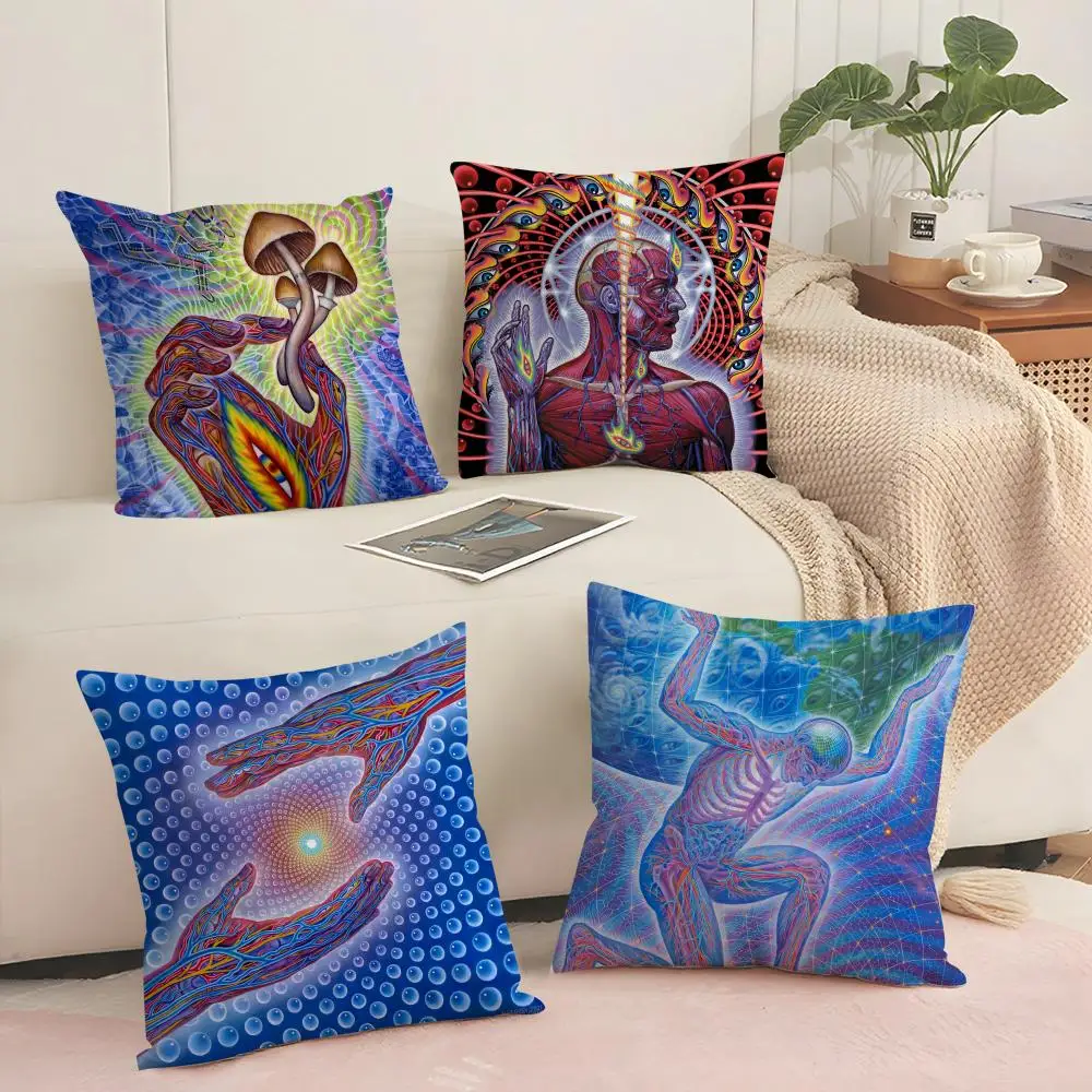 A-Alex G-Grey Trippy  Cushion Cover Silky Short Plush Sofa Pillow Cover Hidden Zipper Soft Dustproof Case for Home Decor
