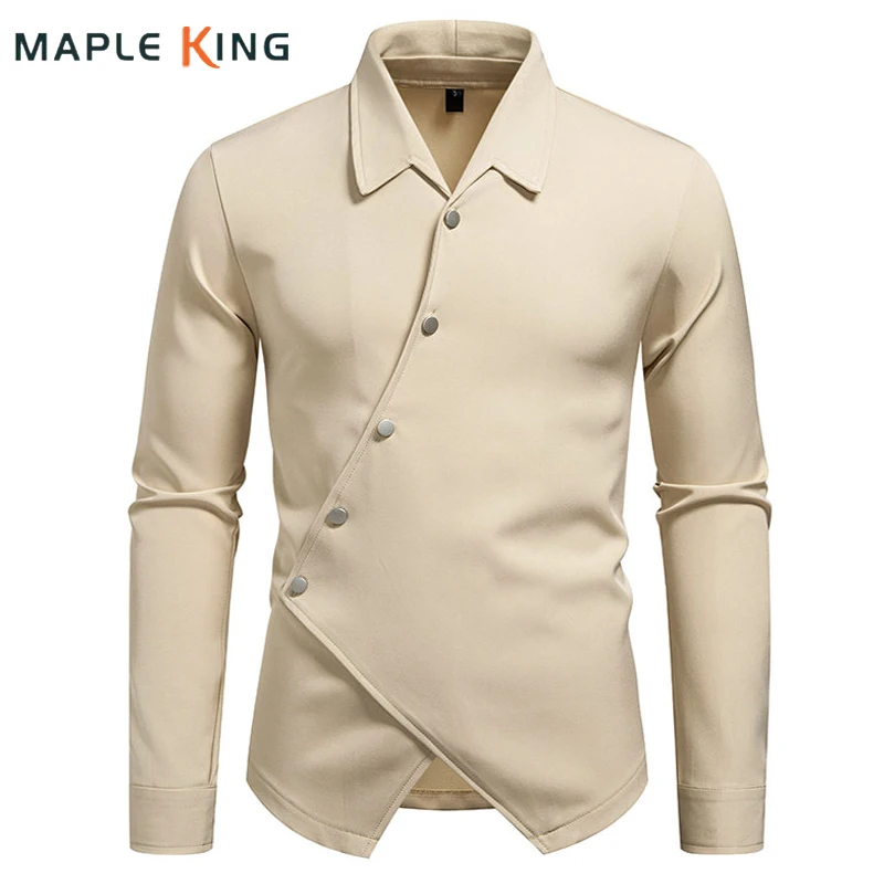 

Formal Dress Luxury Clothing for Men Shirts Oblique Button Irregular Designer High Quality Uniform Camisa Vintage De Hombre Tops