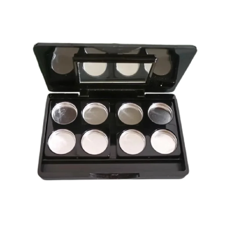 8 Grids Colors Pelette Lipstick Case Black Empty Eyeshadow Box Blusher Compact Cosmetic Powder Press Container With Mirror 15PCS