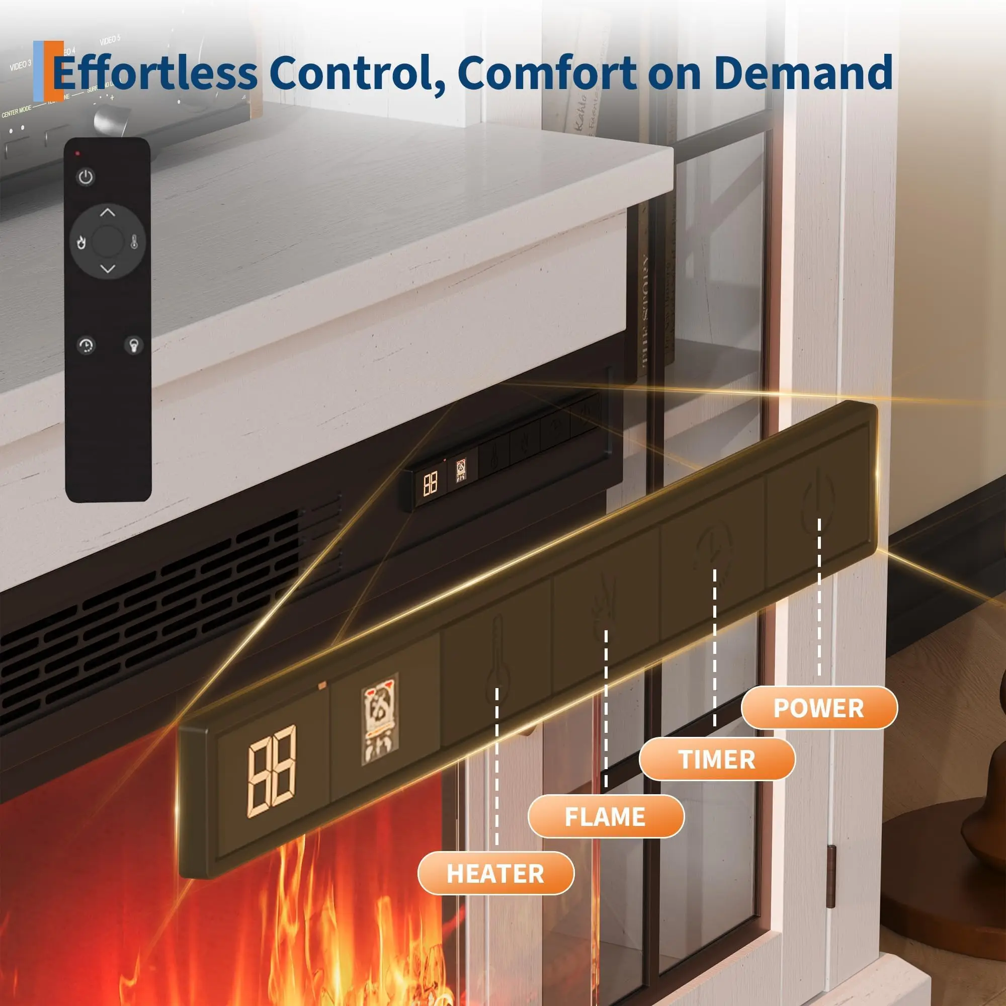 70in Fireplace TV Stand Media Console For TVs Up To 80in 36in Electric Fireplace Heater 1400W 12 LED Flame Colors And Brightness 2-Tier Storage Cabinet Black