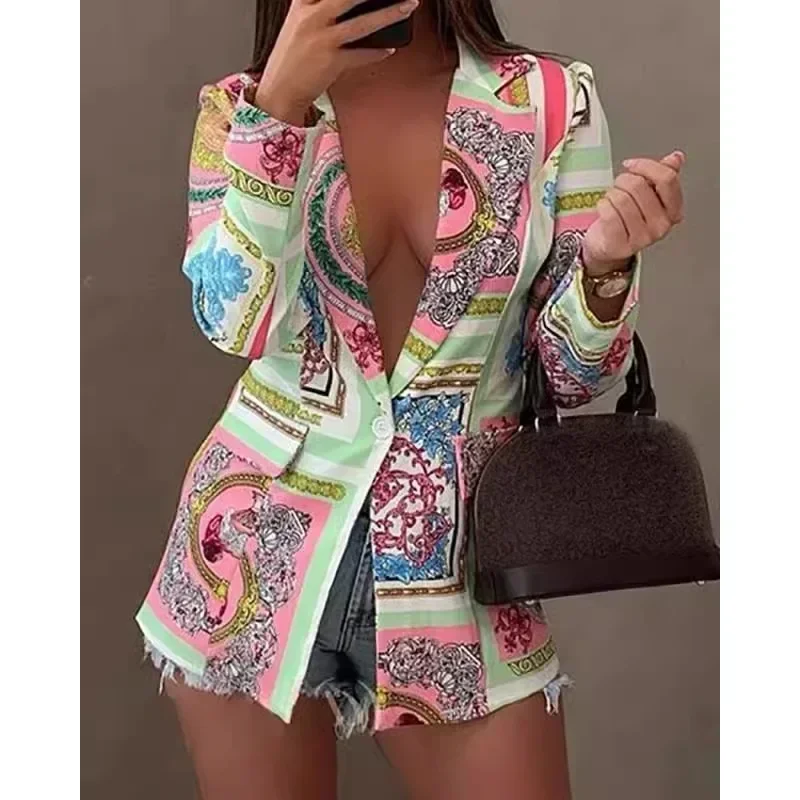 Long sleeved fashionable and sexy printed suit jacket top  fashionable trend versatile and practical wear