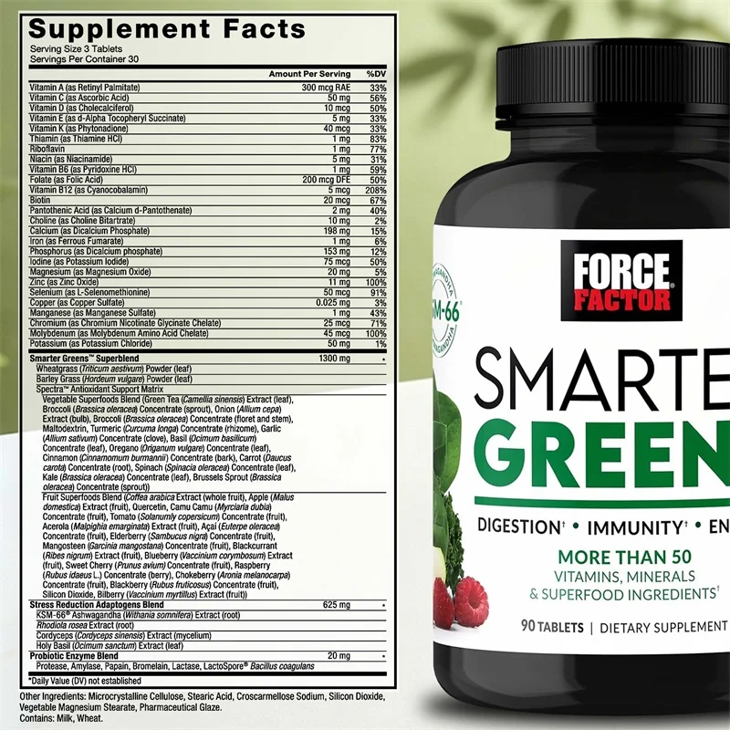5 Bottles Smarter Greens Supplement with 25+ Superfoods -  Digestion and Gut Health, Metabolism, Relieve Stress and Fatigue