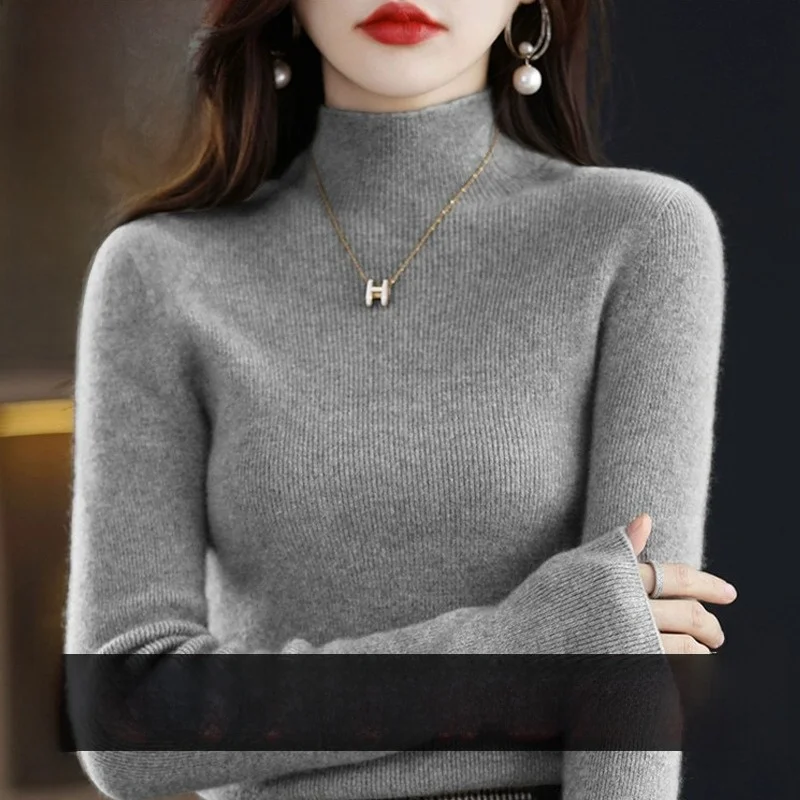 

Женский свитер Camere ort Sle, осень-зима f, облегающий вязаный шерстяной свитер с высоким воротником, однотонный