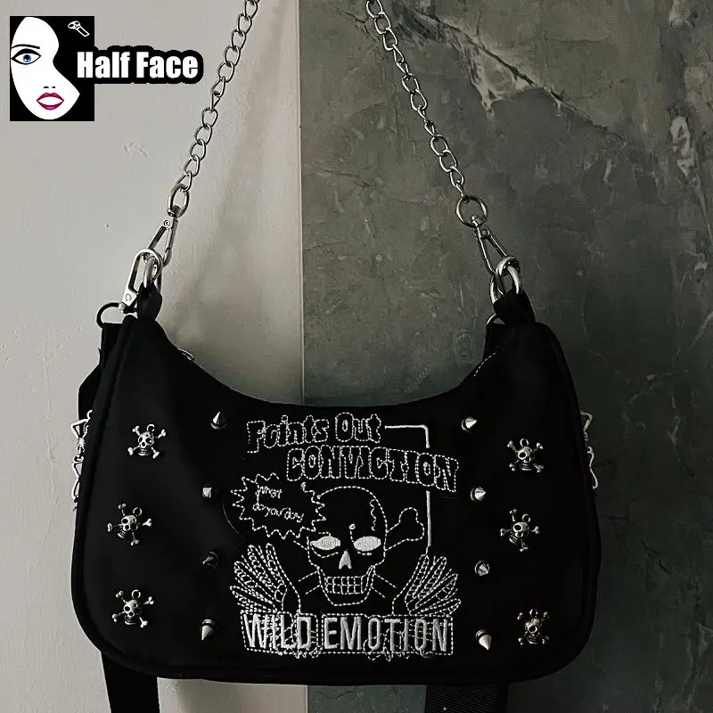 

Y2K Spicy Girls Harajuku Gothic Underarm Handbag Rock Rivet Design Skull Lolita One Shoulder Punk Women’s Crossbody Bags Tote