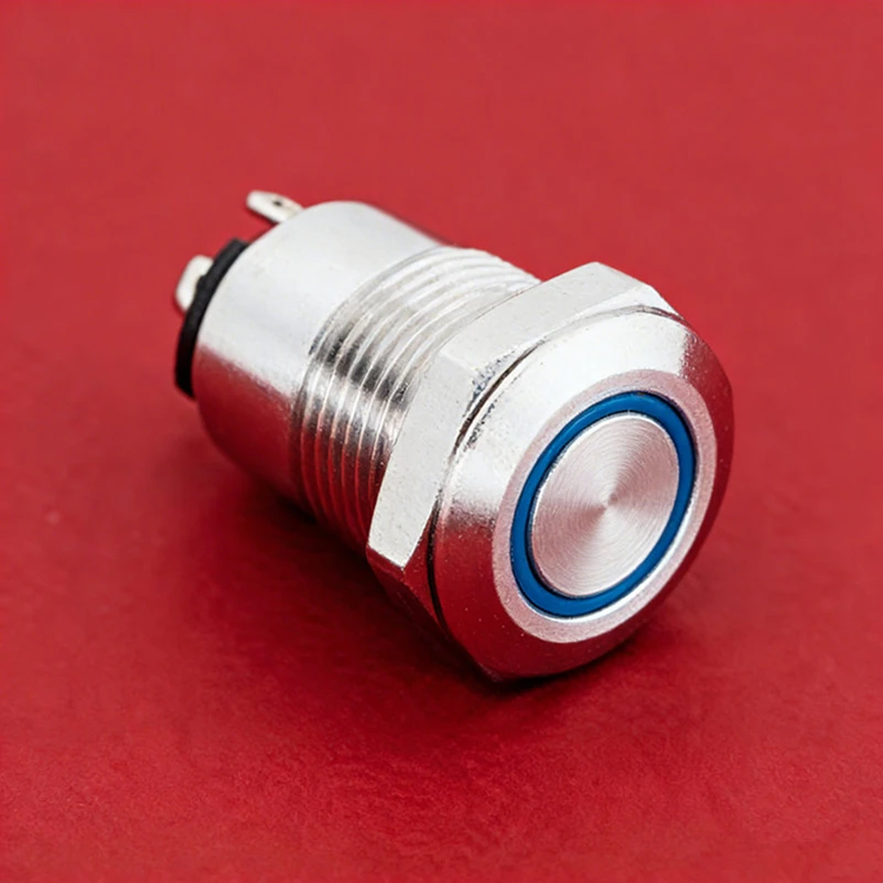 ELEWIND 19mm IP65 Waterproof Stainless Steel Push Button Switch Flat Round 1NO Short Body Illuminated Metal Switch