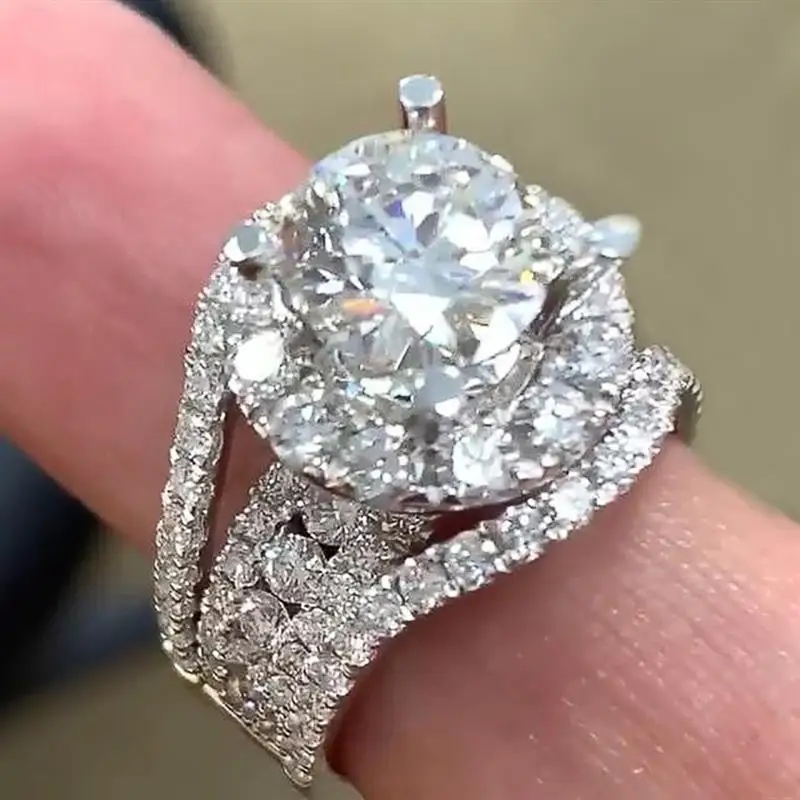 Huitan Luxury Women RingTwisted Split Shank Full Diamonds Statement Wedding Promise Party Accessories Jewelry Gift Inlaid CZ