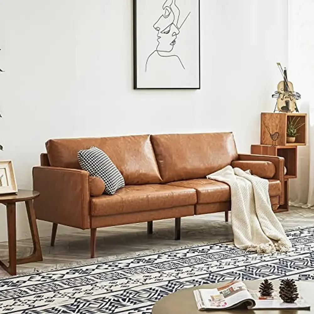 Mitte des Jahrhunderts 73 "3-Sitzer Kunstleder Sofa Couch mit Komfort kissen & Kissen stabile Metall beine klassisches Retro-Stil Sofa nach Hause