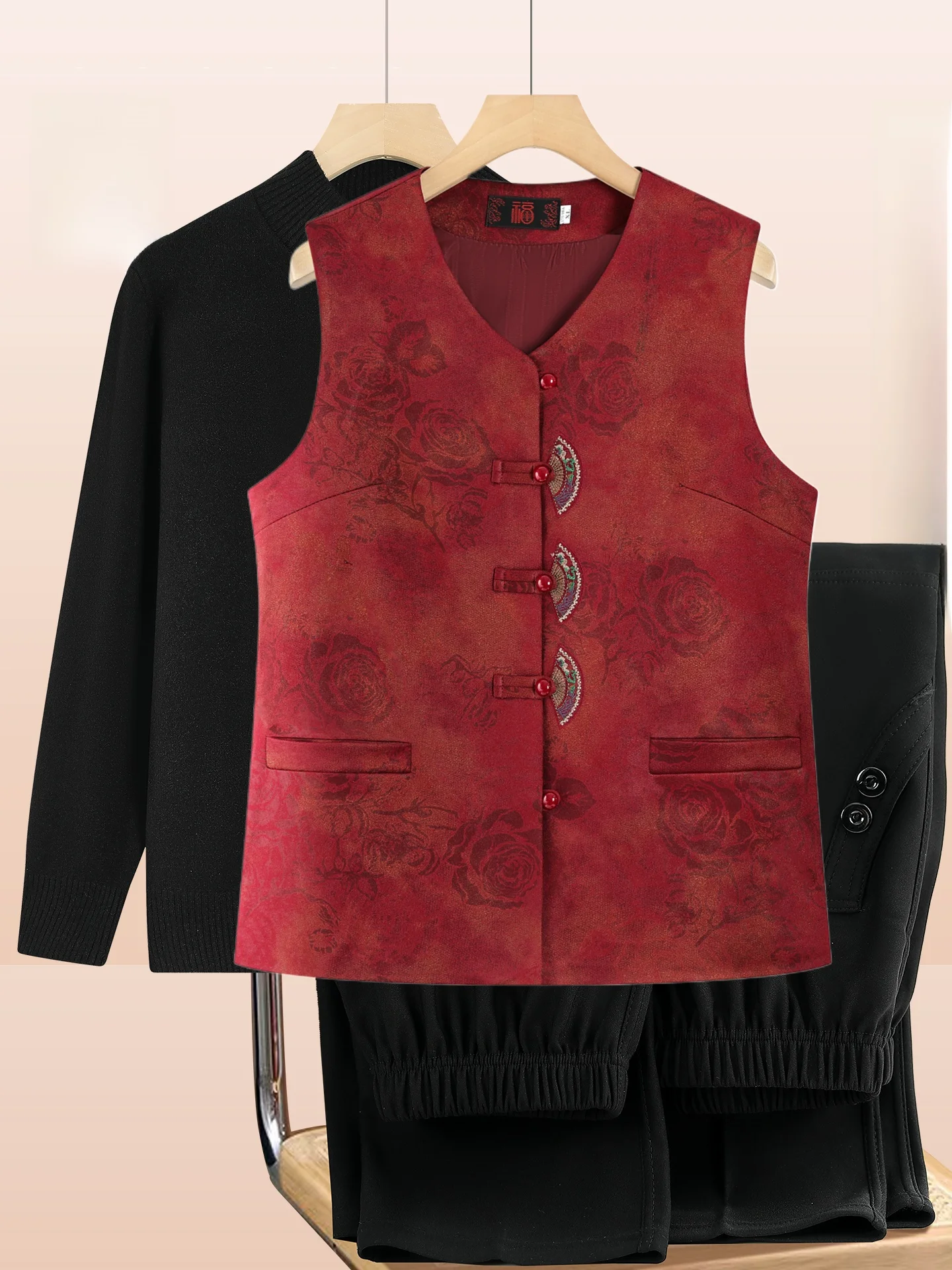 

Casual Sle Thin Vest Autumn Faion for Middle-Aged And ly Women Outerwear Long Pants V-Ne Button Closure Warmth