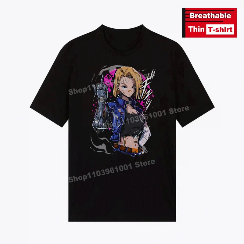 

Japanese Hot Animation Printing - Android 18 (lazuli) T Shirt y2k Harajuku Women Short Sleeve Tees Breathable Thin T-shirts