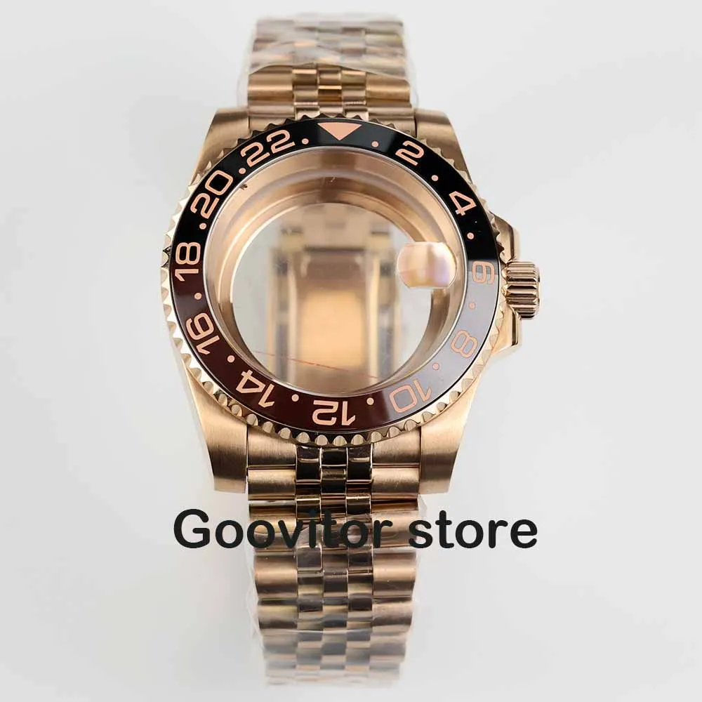 

40mm NH35 watch case ceramic bezel jubilee/oyster strap rose glod pvd Sapphire Waterproof fit NH35 NH36 movement sub yacht gmt