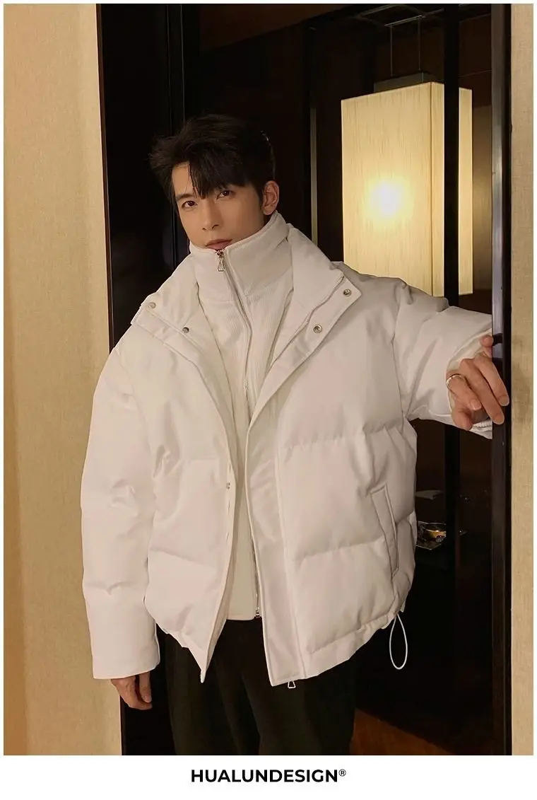 New Fake Two Piece Warm Coats Men Winter Loose Cotton-padded Jackets Men's 2026 Solid Color Pockets Overcoats C919