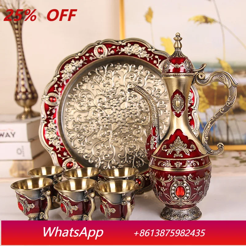 

Wine set Metal European luxury imitation ancient small rose wine set Festival ornaments Wedding wine set