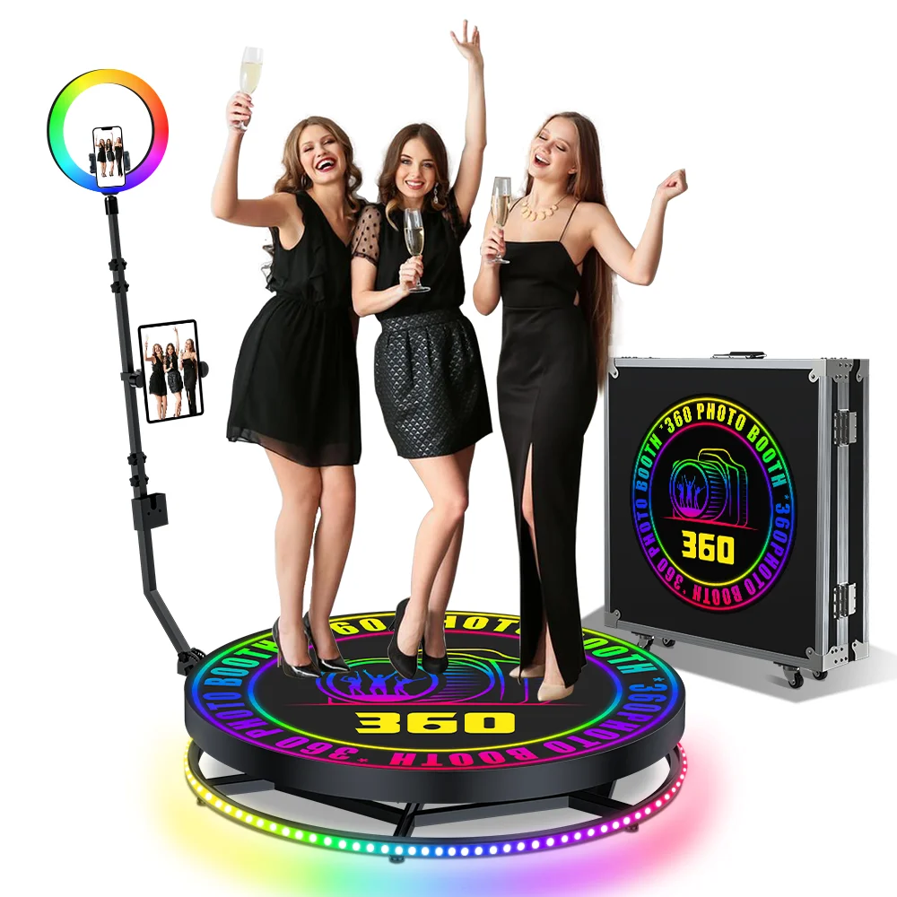 

Rental Party Wedding 360 Photo Booth Automatic Spinning Camera 360 Photobooth Flight Case 100cm 360 Video Booth Rotating Machine