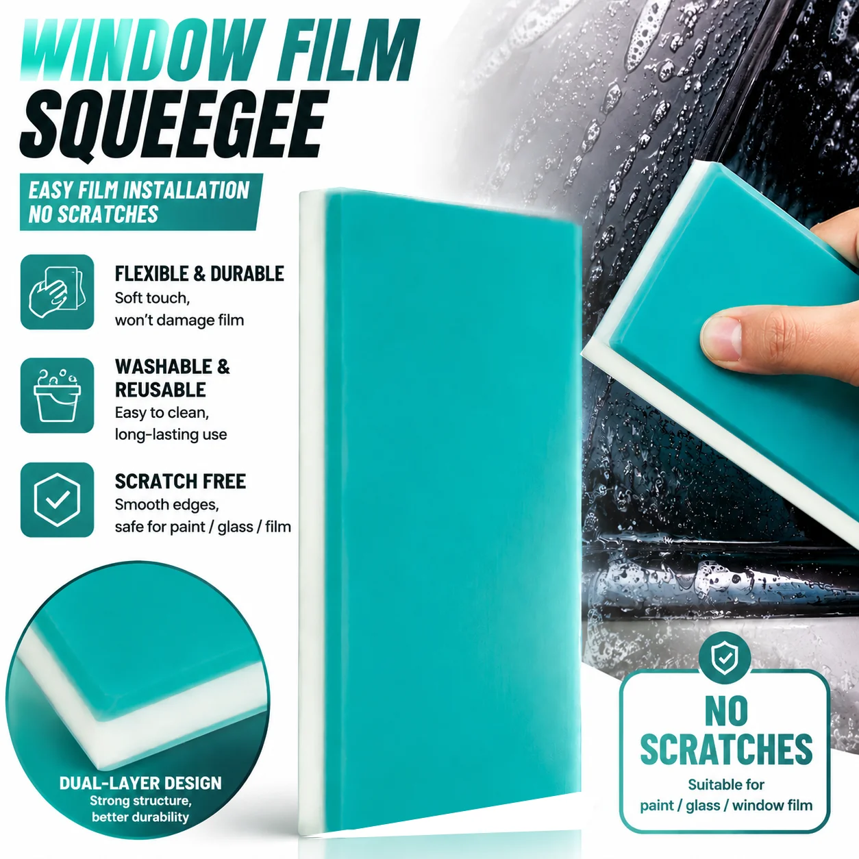 Car Film Squeegee Tool Beveled Edge Window Tint PPF Vinyl Wrap Applicator Bubble Remover Glass Water Wiper Cleaning Scraper
